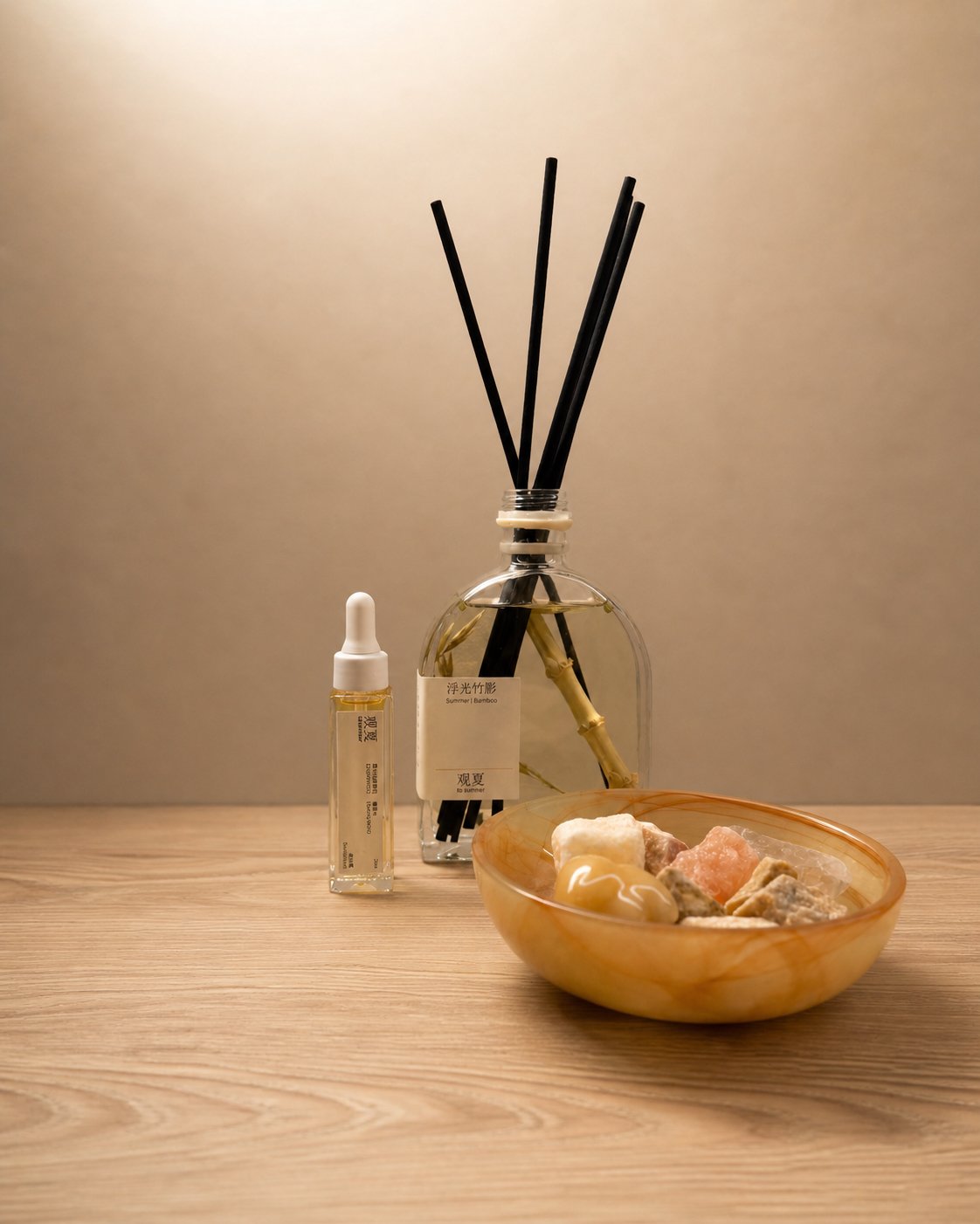 Brass apothecary cart with botanical spa products