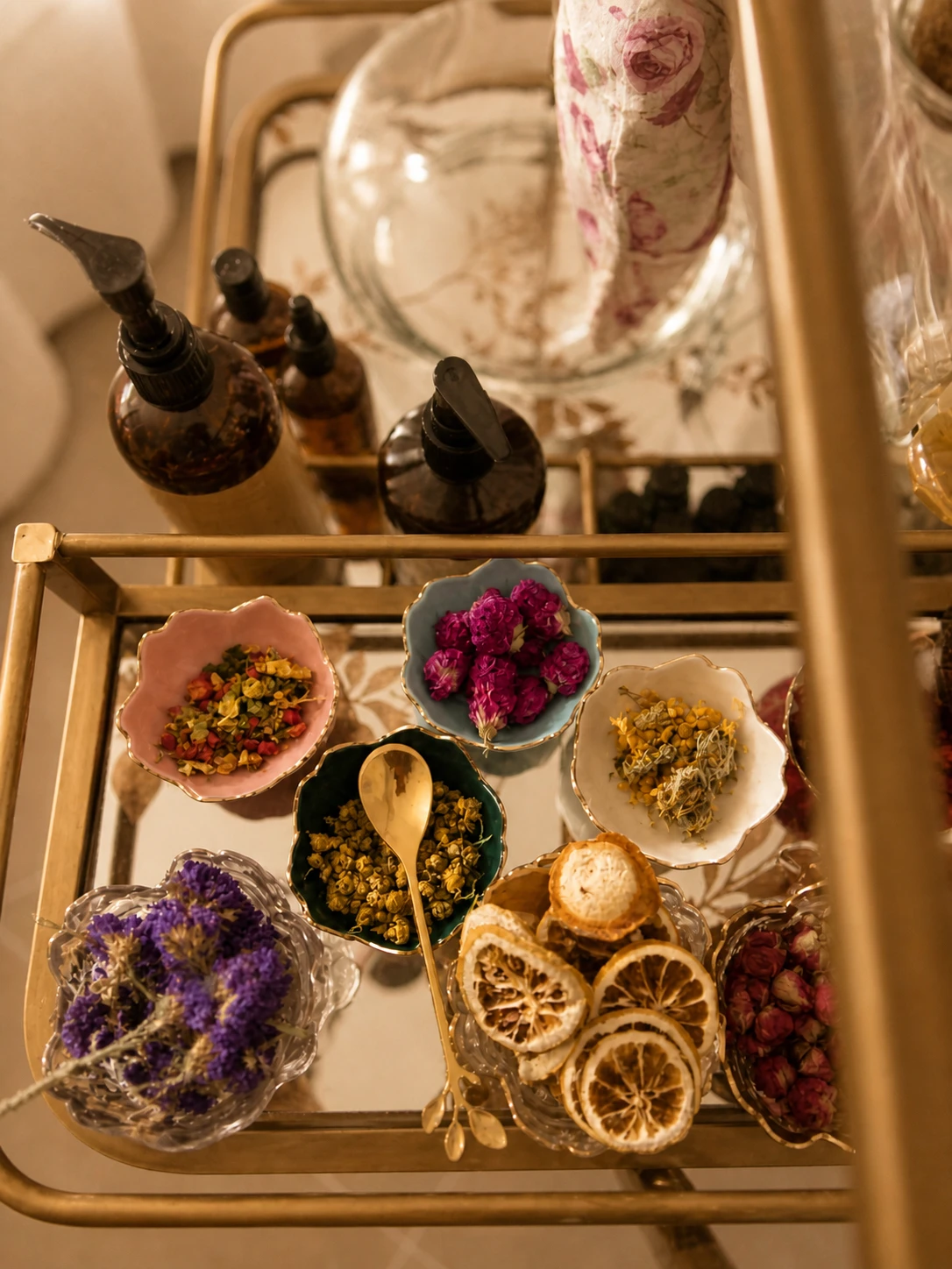 Essential oils and stone bowl at Maple Head Spa