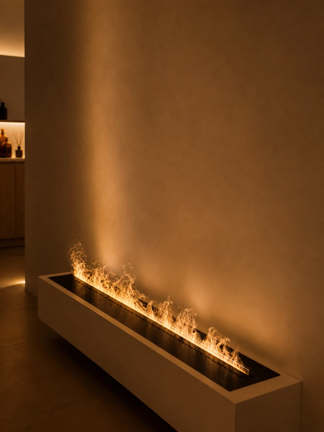 Warm ambient fireplace at Maple Head Spa